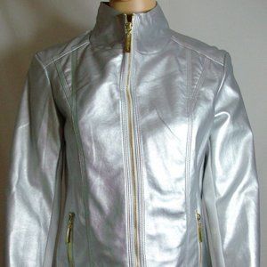 Silver Faux Leather Jacket Ellen Tracy Size S